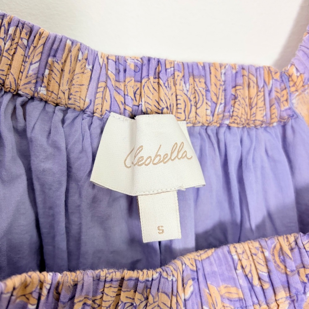 Cleobella Hattie Mini Dress Vine Block Floral Print Boho S Balloon Puff Sleeve - Picture 6 of 10